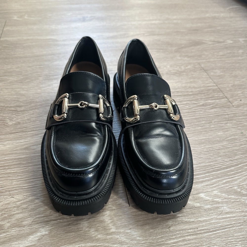 Black chunky loafers